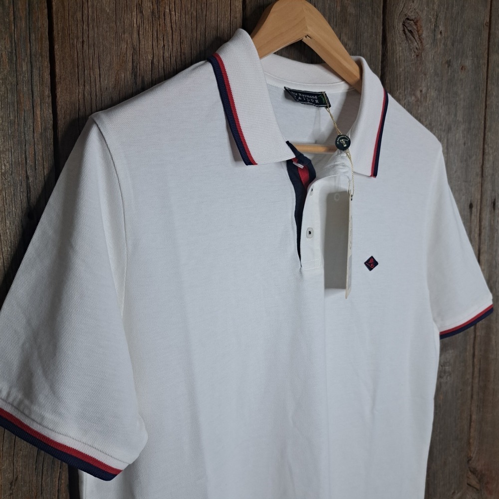 NWT Preppy Golfcore Sir Raymond Tailor Men's XL Pique Short Sleeve Polo White